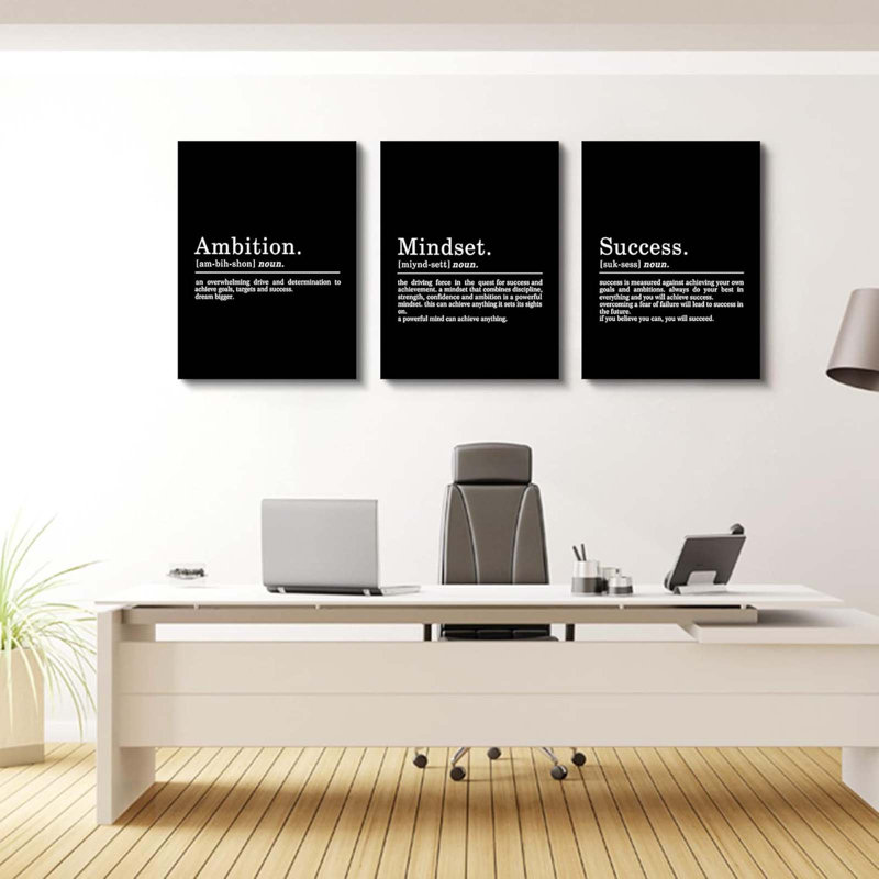 3 Piece Wrapped Canvas Print, Black