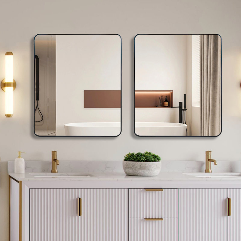 Miroir de salle de bain mural, 36 po x 30 po, Noir, Rectangulaire