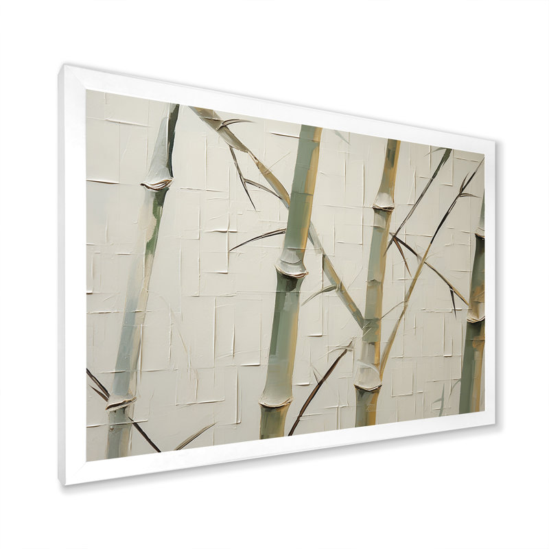 Vert et beige minimalisme bambou sérénité sur toile, H 12 po x l 20 po x P 1 po, Cadre photo blanc