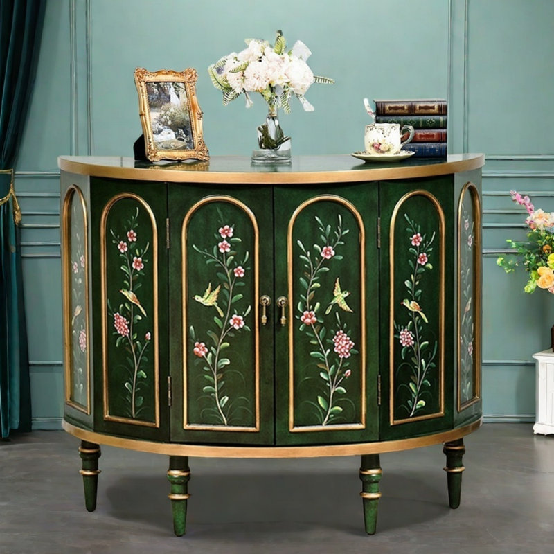 Buffet décoratif vintage rétro semi-circulaire peint à la main