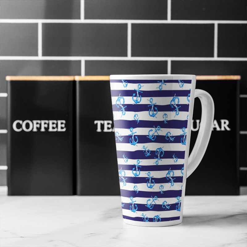 Anchors On Striped Latte Mug