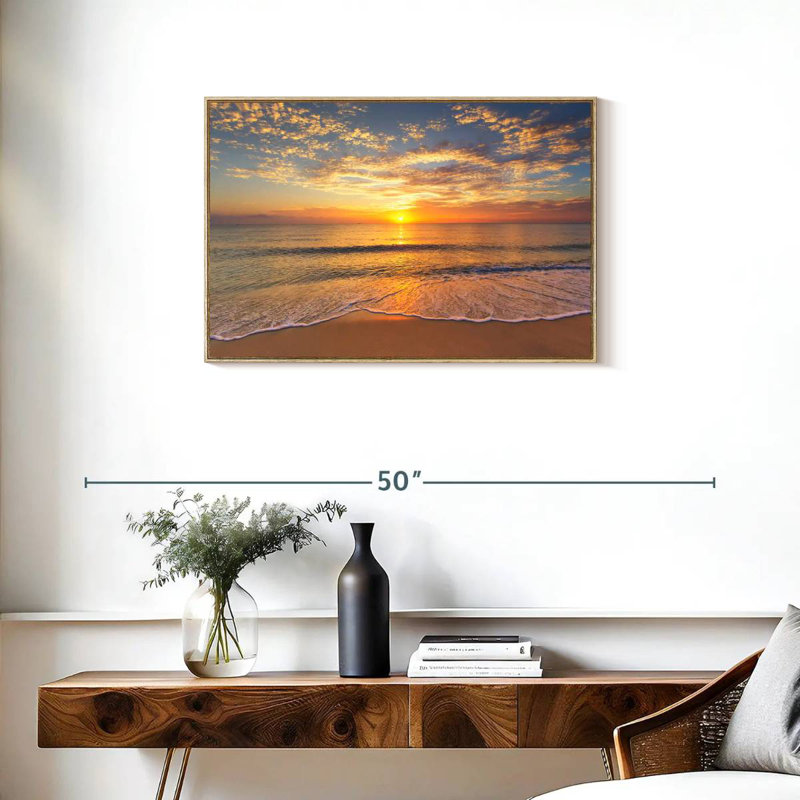 Vue apaisante sur l'océan, Cadre flottant en bois naturel, 31 po x 21 po