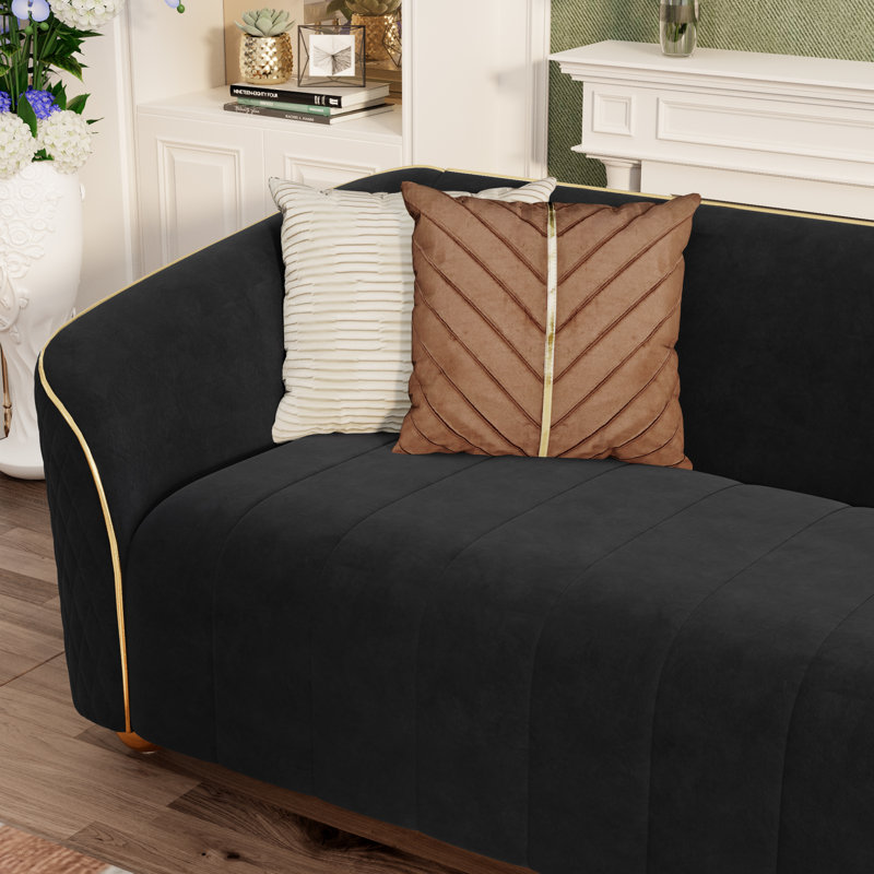 85.43" Upholstered Velvet Sofa, Black