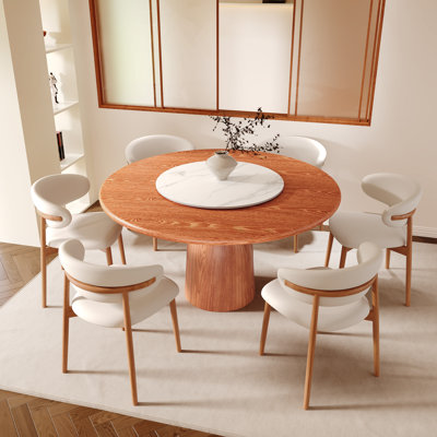 7 Pcs Round Solid Wood Bulger With Lazy Susan For 6
