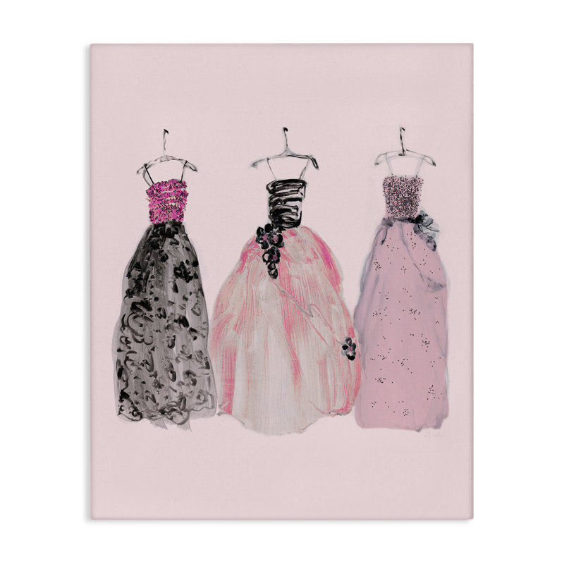 Toile tendance avec robes glamour, design par Sally Swatland, H 20 po x l 16 po