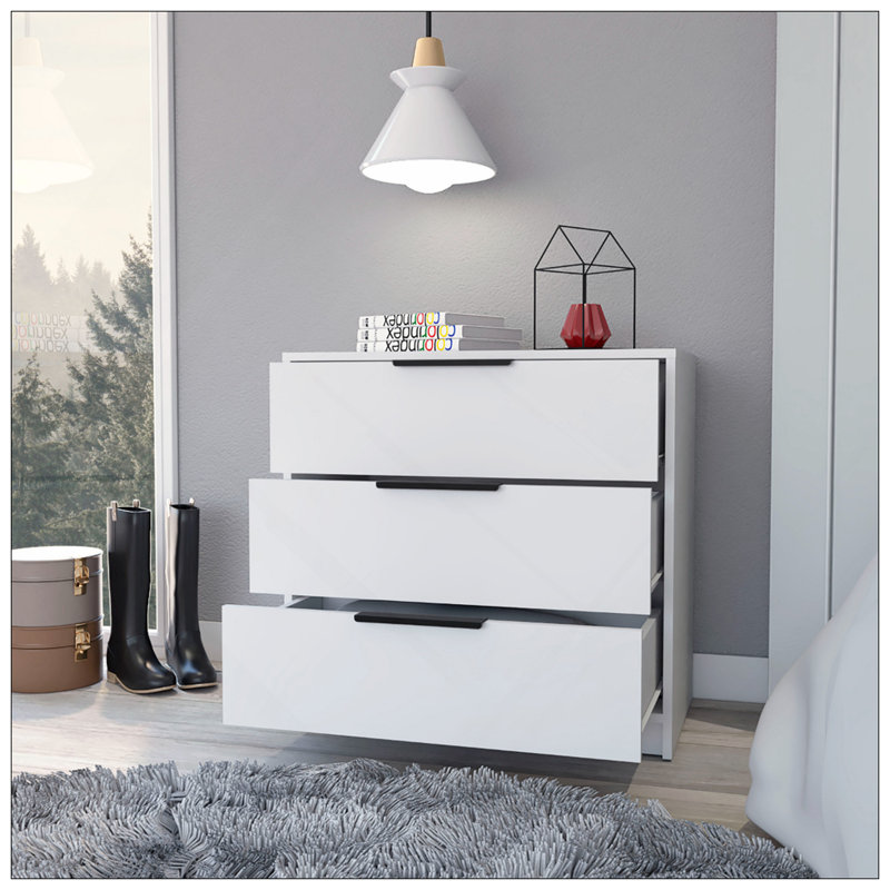 Commode H 27 po, commode 3 tiroirs, plateau, blanc, Blanc