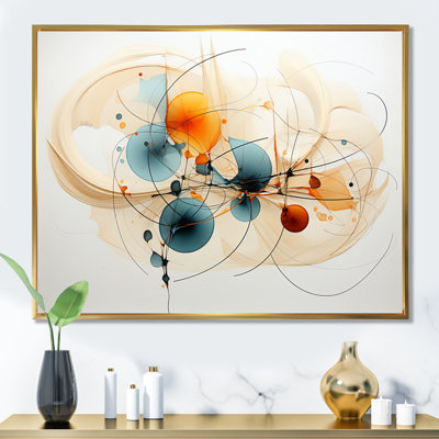 Jakiem Teal Orange Line Art Conceptual Abstracts II On Canvas Print