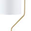 Lampe sur pied angulaire en métal arquée avec finition dorée et abat-jour tambour blanc, parfaite pour un éclairage moderne et élégant