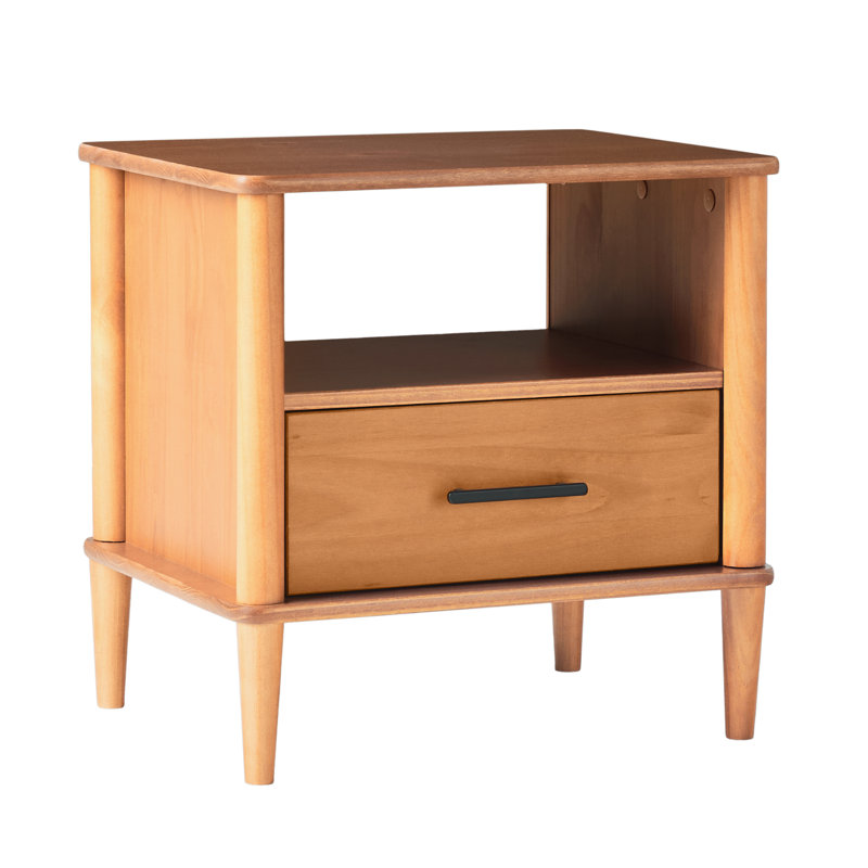 Boshell 1-Drawer Solid Wood Nightstand, Caramel