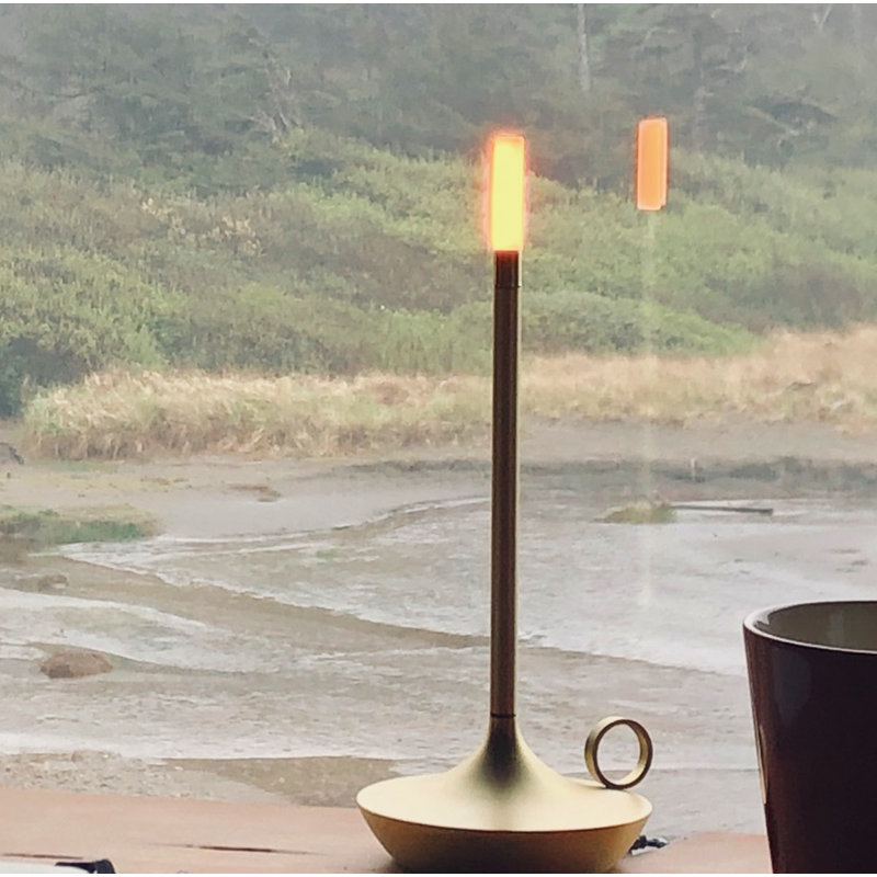 Candle-Inspired Portable Rechargeable Lamp - Wick, Brass, 10.2" H x 4.7" W x 4.7" D