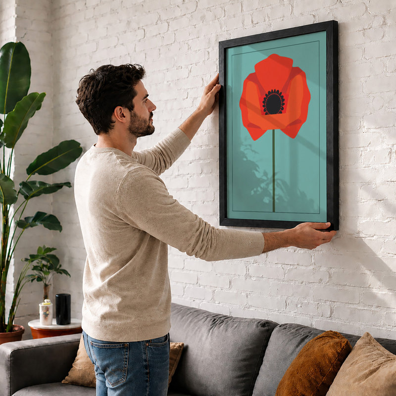 Solitary Poppy Botanical - Framed Print, Walnut, A1 - 84.1 x 59.4 cm