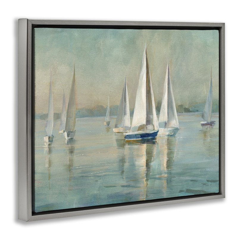 "Voiliers traditionnels", art nautique sur toile par Danhui Nai, Cadre flottant gris lustré, H 31 po x l 25 po