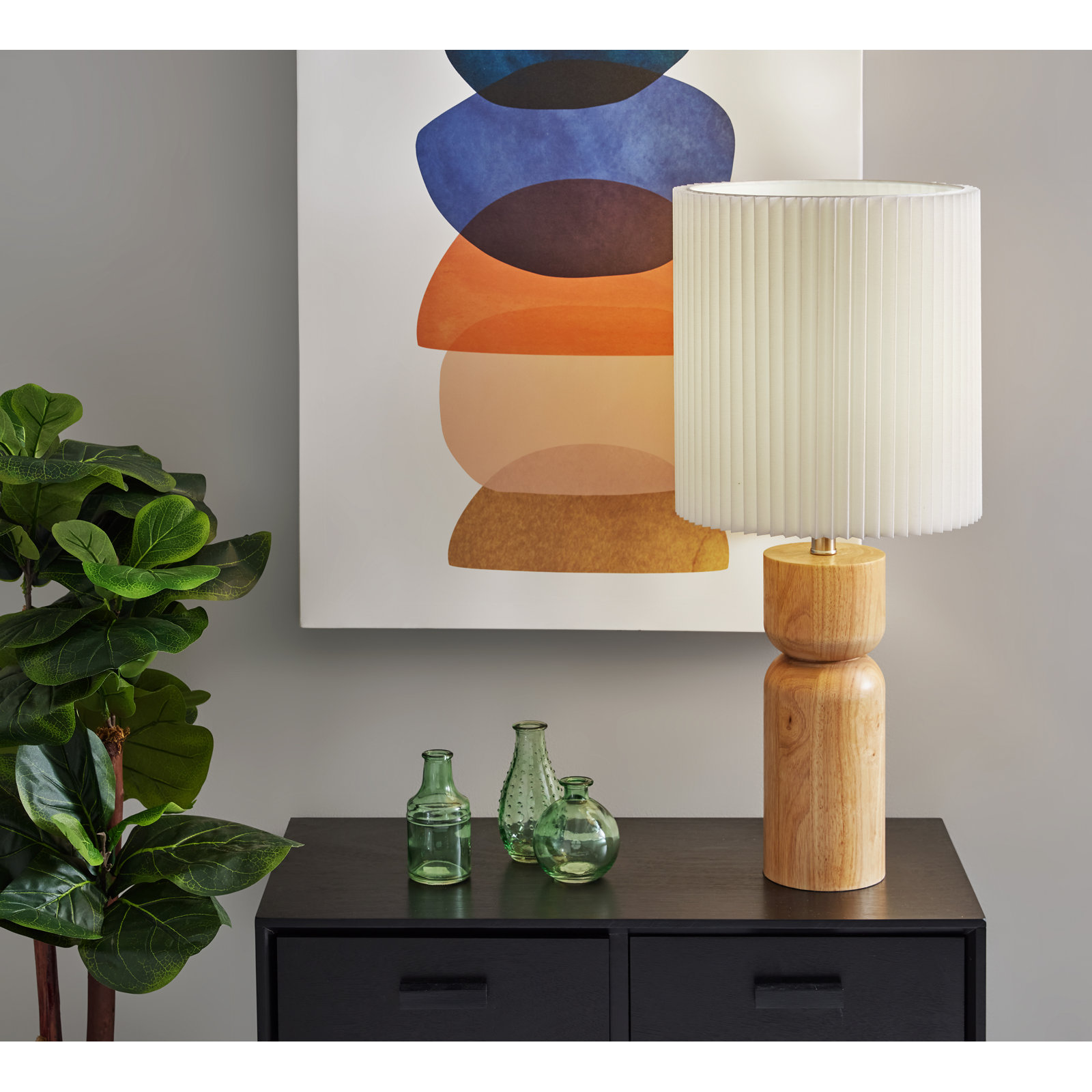 Osha Solid Wood Table Lamp, Natural , White