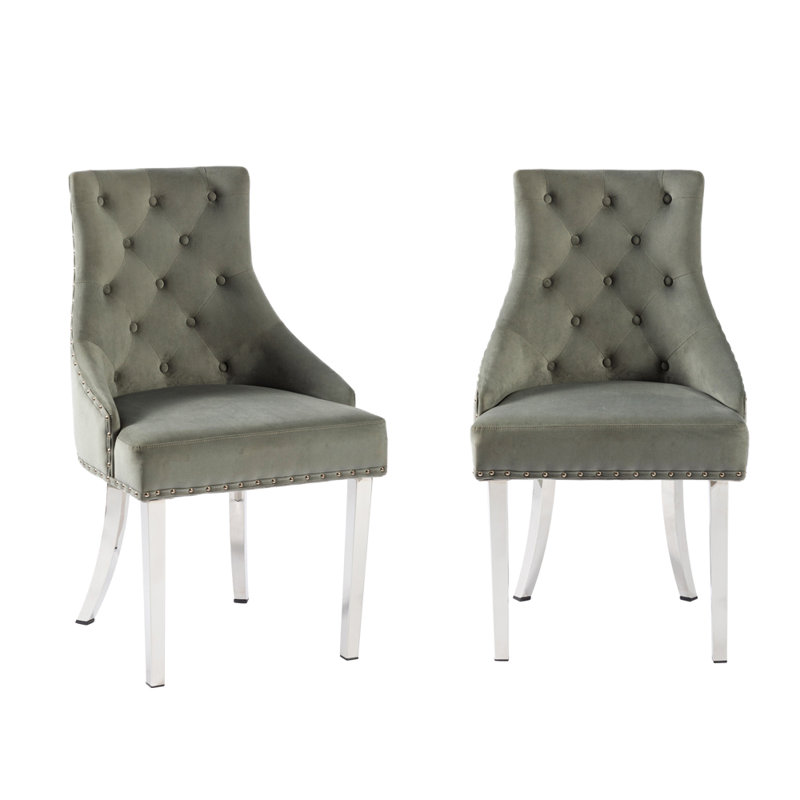 Montford Chairs Velvet Full Back Side Chair, Grey