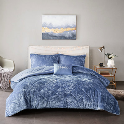 Édredon en velours bleu / très grand pervenche - bourre de diamant 2 taies décoratives et 1 oreiller
