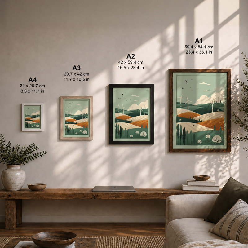 Wind Farm Landscape Modern - Framed Print, A1 - 84.1 x 59.4 cm, Oak
