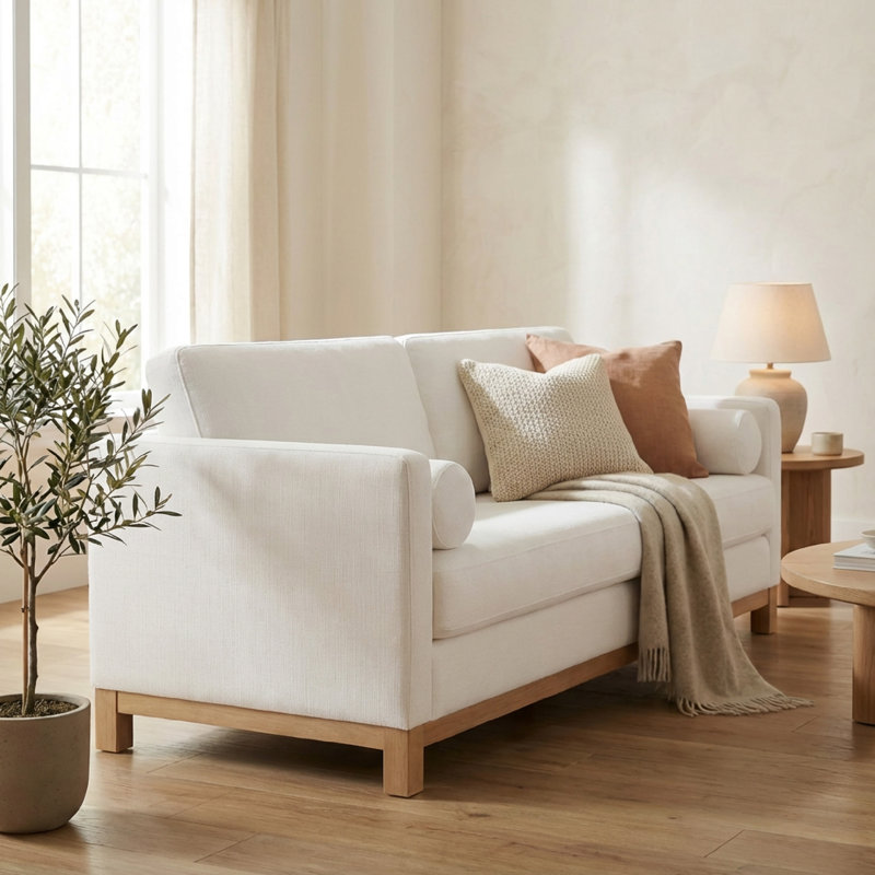 Clyve Ilene 84" Upholstered Sofa, Flannigan Cotton Performance Basketweave