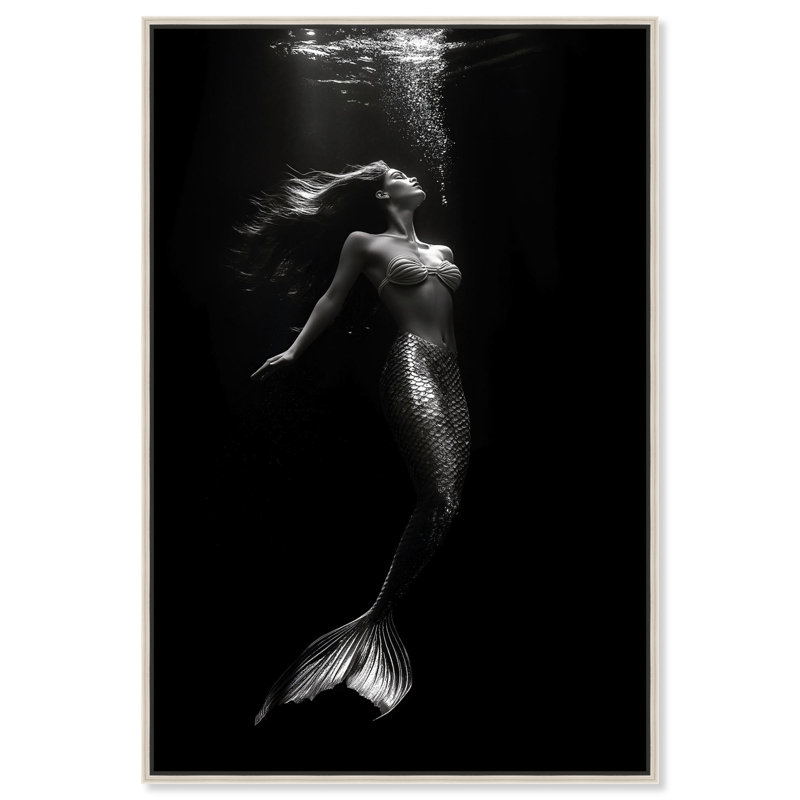 «Mermaid Deep Canvas» par Art Remedy, H 16 po x l 11 po, Blanc, Cadre flottant