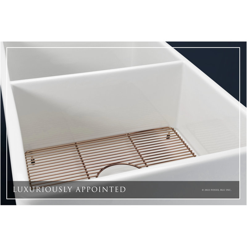 Luxury 33" L x 20" W Double Basin Undermount Kitchen Sink with Basket Strainer, Polished Rose Gold Accessories