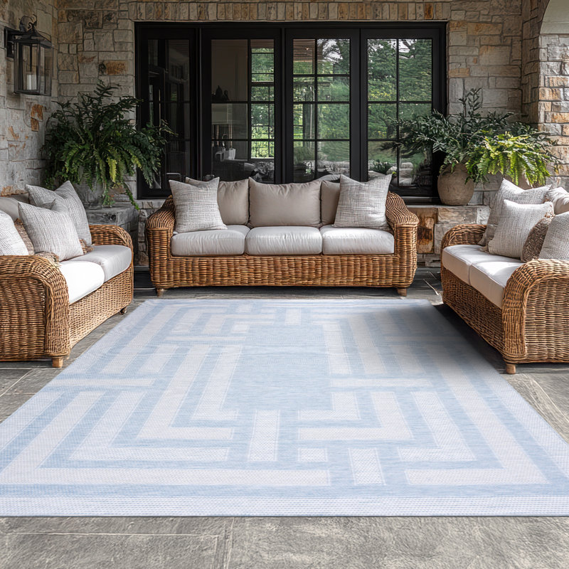Amanda Geometric Aqua Indoor / Outdoor Area Rug, Rectangle 5'3" x 7'3"