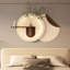 Art mural 3D à double disque en grès 3D avec verdure simulée, vase en verre et statue de lapin - bandes lumineuses télécommandées pour le décor du salon et de la chambre à coucher | Idée de cadeau