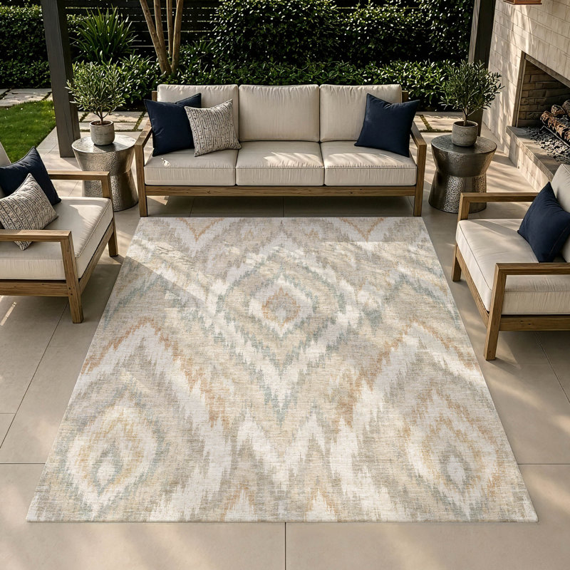 Tapis Ceajay ACN3071 Ikat lavable à la machine pour intérieur/extérieur, Linen, 9' x 12'
