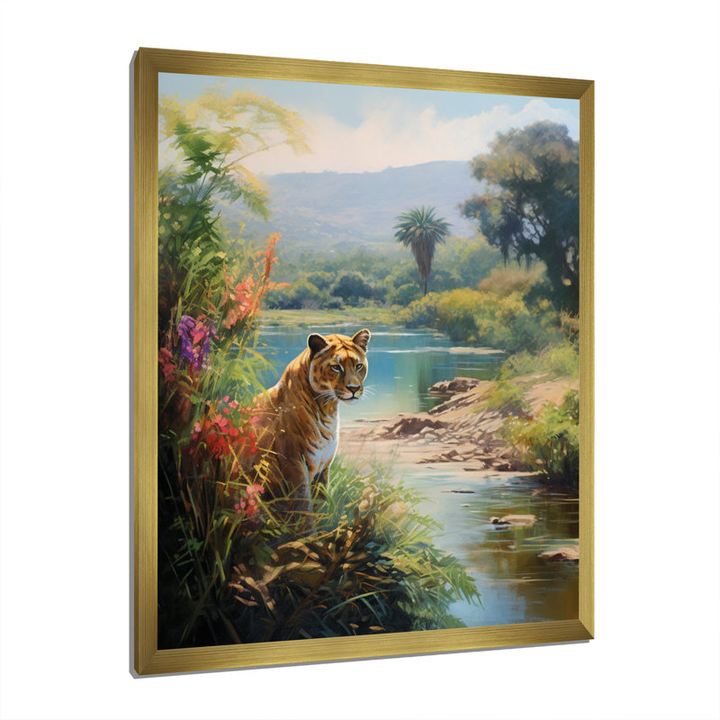 Green Panther Impressionist Retreat sur toile, H 32 po x l 24 po x P 1 po, Encadrement doré