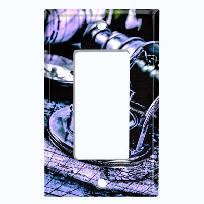 Metal Light Switch Plate Outlet Cover (Map Vintage Pocket Watch Globe Blue   - Single Toggle)
