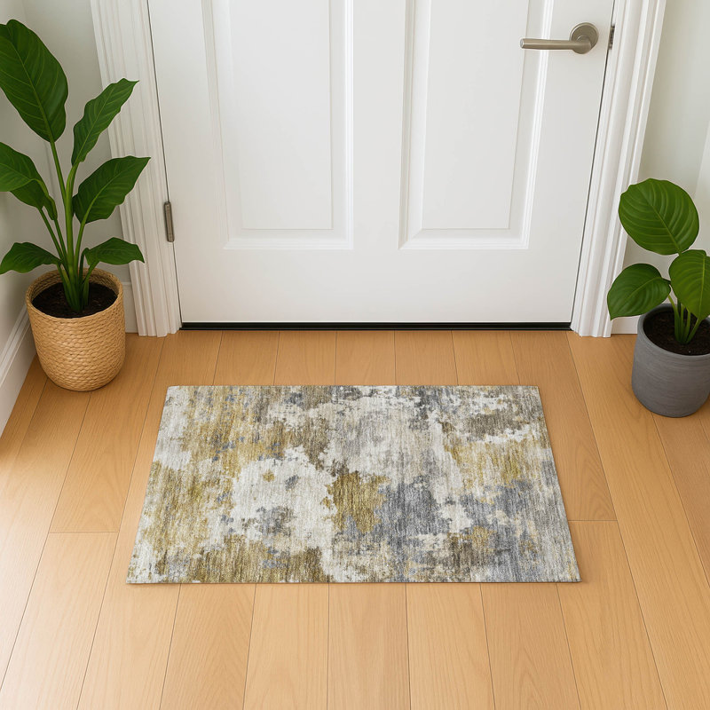 Premium Machine Washable Mayfield AMF2144 abstract Rug, 1'8" x 2'6", Brown