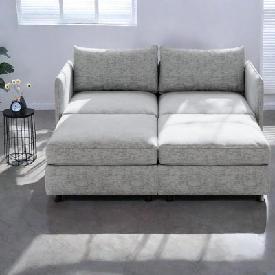 Canapés avec rangement peu encombrants, chenille grise, style Mid-Century moderne