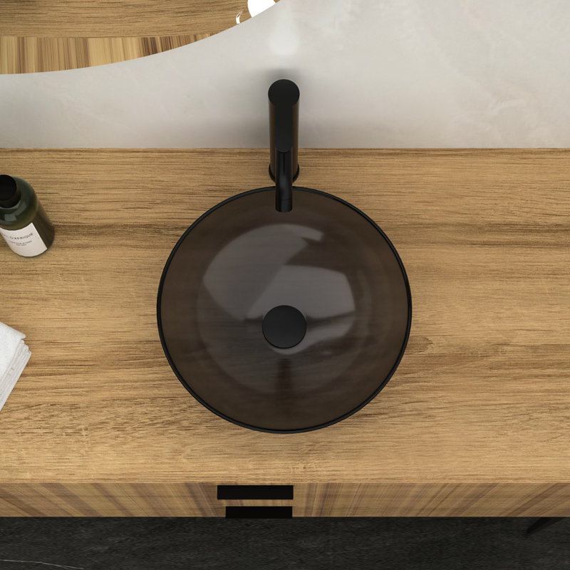 Grey Tempered Glass Bathroom Sink With Fascinatingly Pop-Up Drain, 16.07X16.07X5.33 Inch Artistic And Robust In