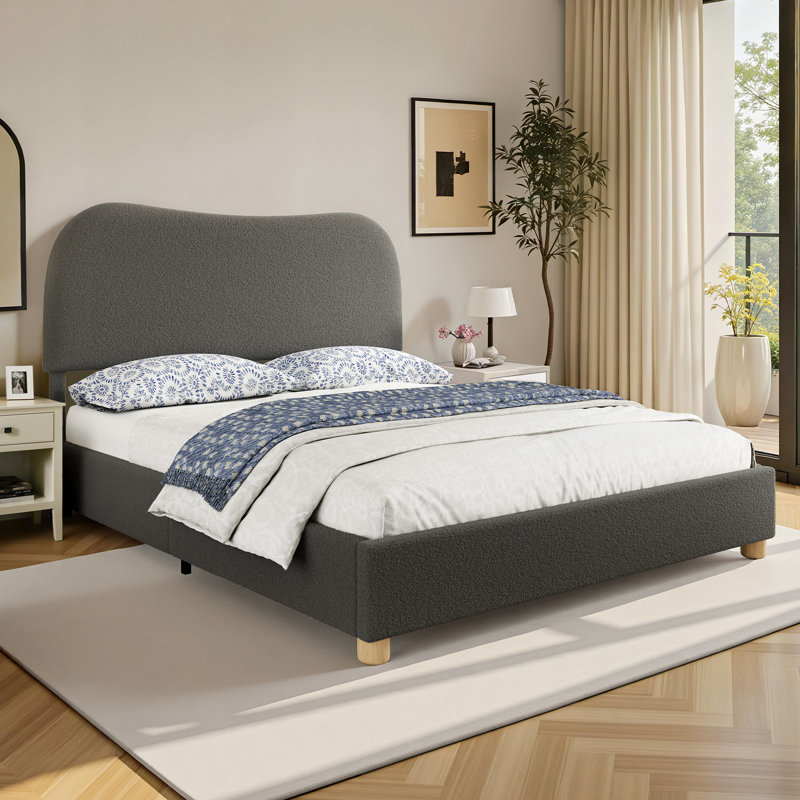 Lovensky Upholstered Wool Platform Bed, Light Gray, Full