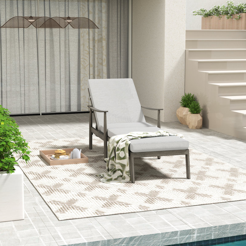 Chaise longue de patio en aluminium 1 pièce Marijela avec dossier et coussins de sangles, Coussin gris / cadre brun
