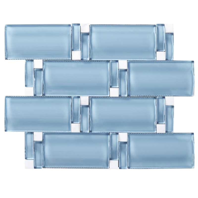 Reflection 11.82 in. x 12.01 in. Brick Joint Glossy Glass Mosaic Tile, Blue