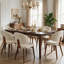 Chaise de salle à manger rembourrée beige de style milieu du siècle, dossier incurvé, revêtement en lin et pieds en bois massif naturel, ensemble de 4-1559227248-1559227253