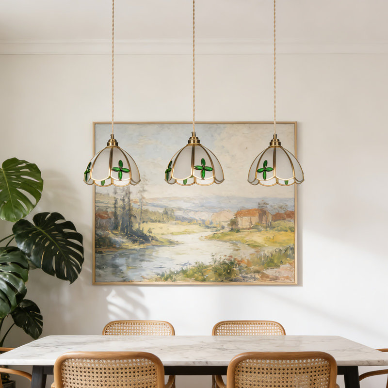 Luminaire suspendu en verre trèfle 7,9 po, cordon réglable de 51,2 po, ampoule E26 chaude incluse, commande murale