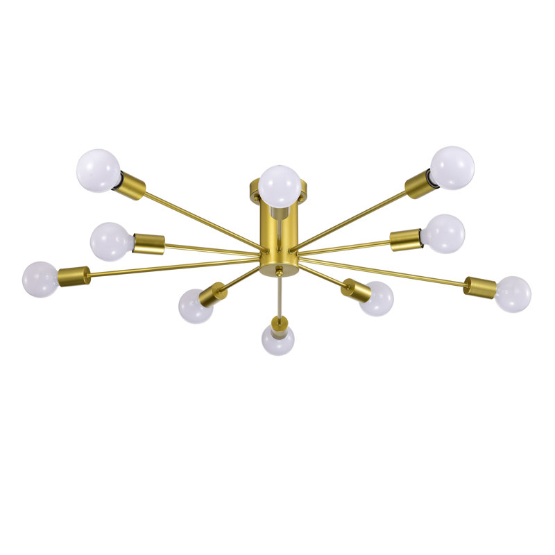 Pimlin 10-Light Baton Style Semi-Flush Mount Ceiling Lamp, Gold