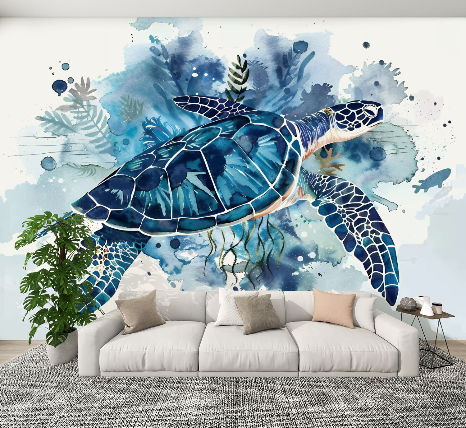 Red Barrel Studio Peel and Stick Wallpaper Ocean Wall Decor Blue Turtle ...
