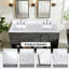 Plan de toilette double en quartz aspect marbre blanc de Carrare de 155 cm (61 po) avec lavabo encastré et dosseret.