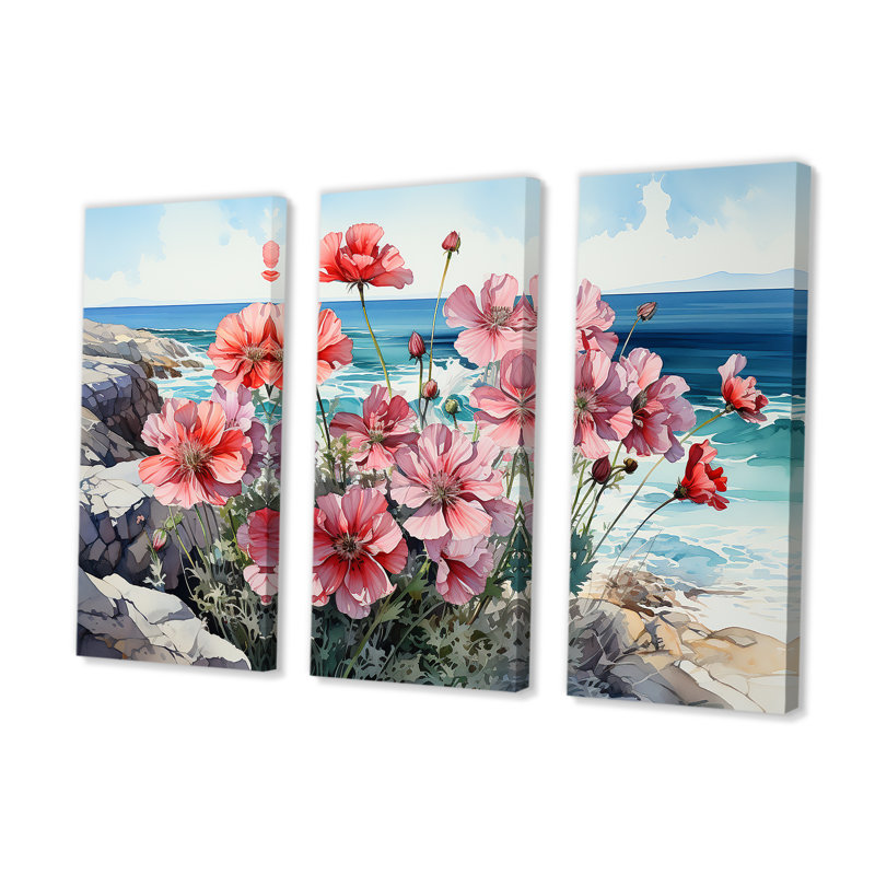 Costal Geraniums Flower Blossom I - Geraniums, ensemble d'art sur toile, H 40 po x l 60 po x P 1 po
