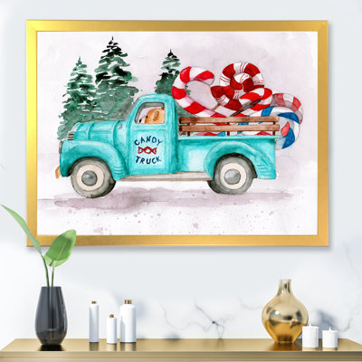Camion bleu avec un chauffeur d'ours - reproduction sur toile