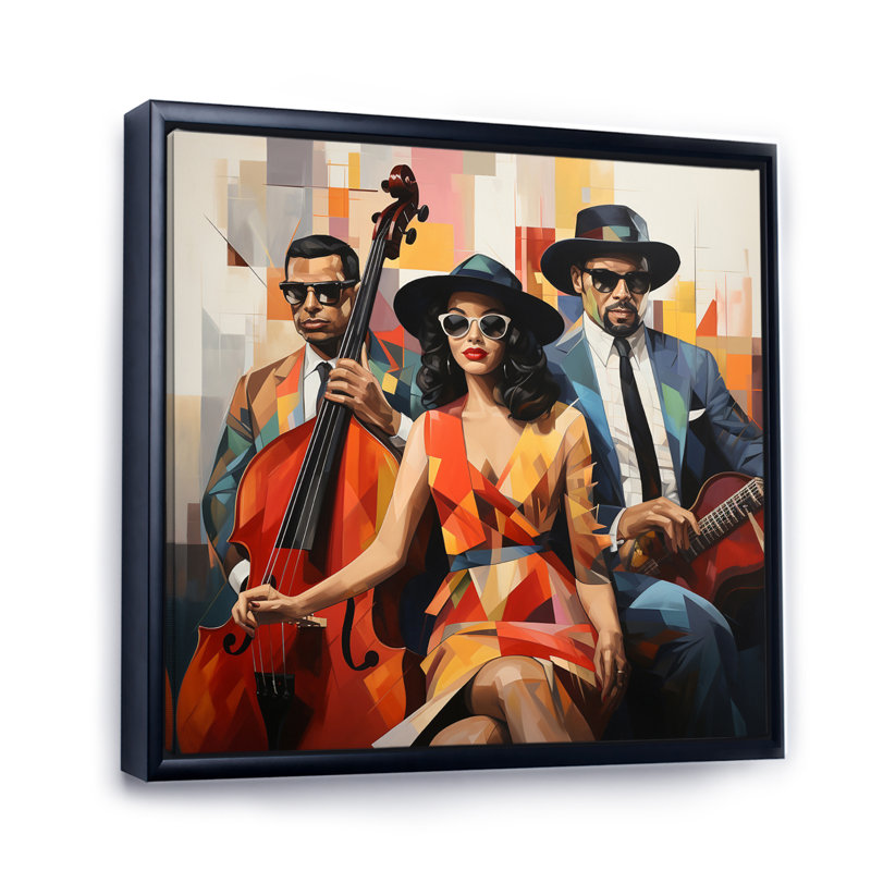 Mid Century Retro Rhythms Jazz - impression, Cadre flottant noir, H 36 po x l 36 po x P 1,5 po