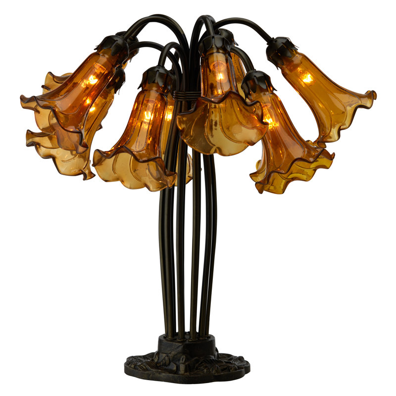 21" Stewartsville 10 Light Lily Table Lamp, Bronze, Amber