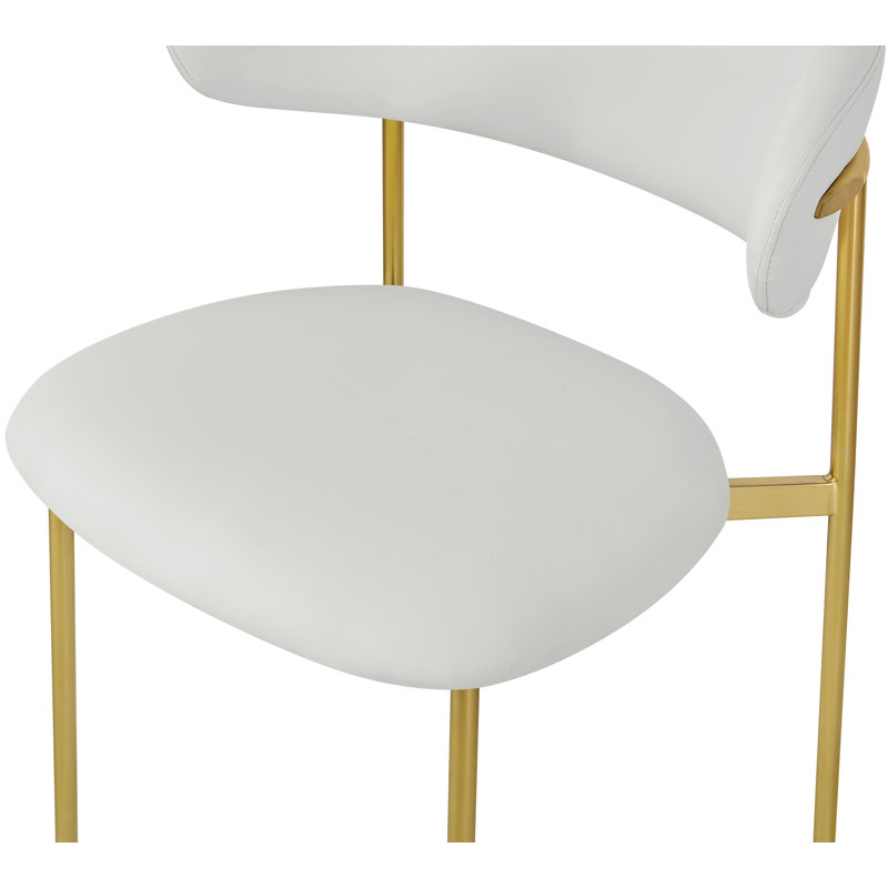 Lupita Upholstered Back Side Chair Dining Chair, Brushed Gold, Off-White Vegan Leather