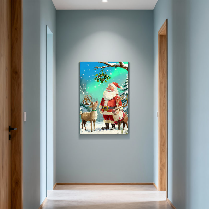 Noël père Noël avec renne et gui, H 40 po x l 28 po