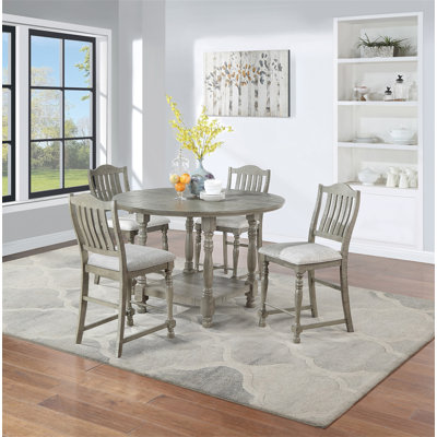 Dining Table 4X High Chairs 5Pcs Counter Height Dining Set Light Grey Finish Dining Room Furniture Plush Upholstered Fabric Seat Contemporary Style