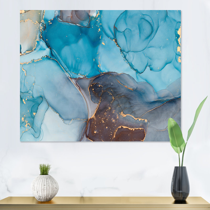 Bleu et gris luxueux abstrait fluide IV - peinture sur toile, H 24 po x l 32 po x P 1 po, Toile tendue