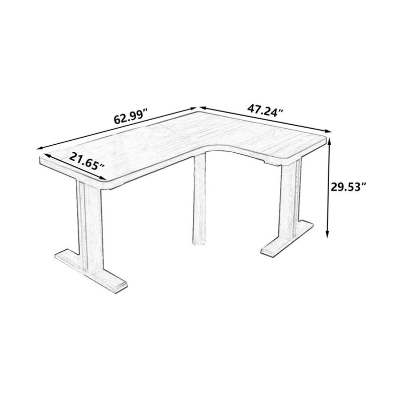 Bureau en coin en bois massif en forme de L, 29.53" H x 62.99" W x 47.24" D, Left Hand Return