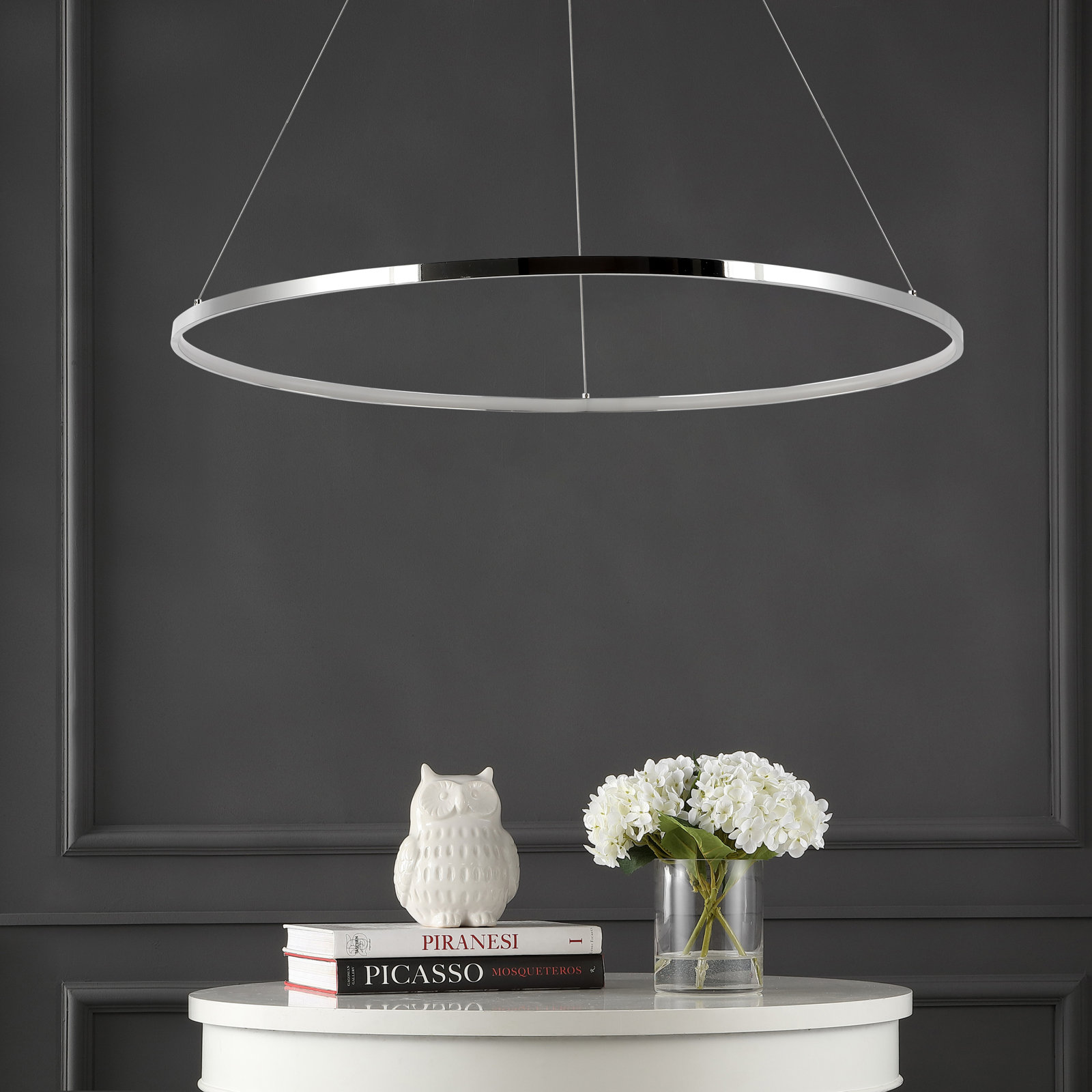 Odin Single Light Dimmable LED Pendant, Chrome, 0.75" H x 34.88" W x 34.88" D
