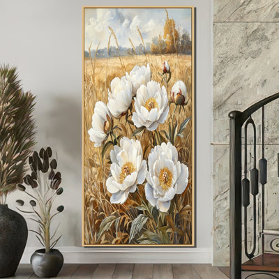 Countryside Peonies In The Harvest Field III - Peonies Canvas Prints